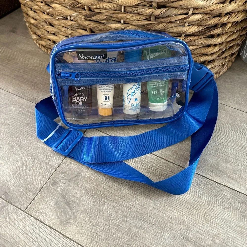 Blue Transparent Crossbody Bag with Vacation Travel Set